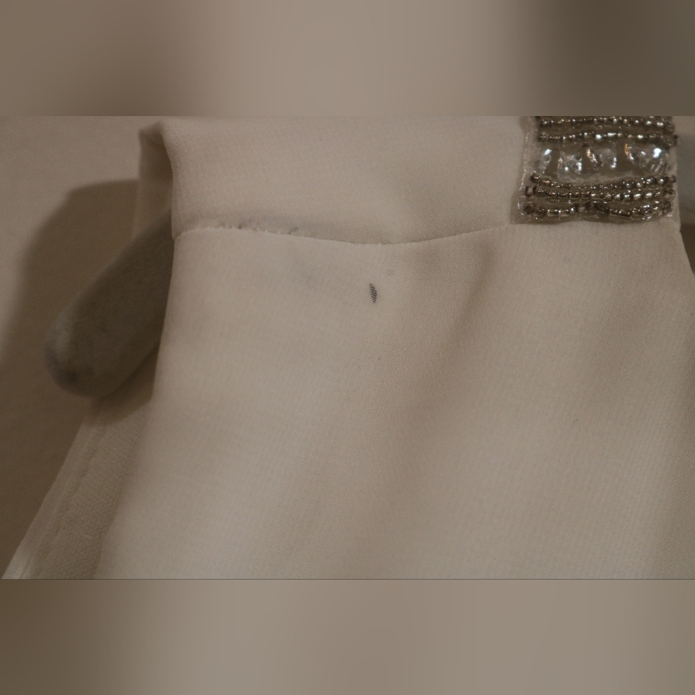 Connected Apparel Sleeveless Bead Chiffon Shift Dress Ivory - Picture 7 of 11
